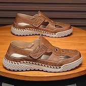 voordelige Buitensandalen-Bruine kunstleren outdoor sportsandalen voor heren met ademende perforaties en duurzame grip voor wandelen en trekking