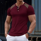 economico Maglietta casual Henley-Per uomo Maglia Henley a nido d&#039;ape Maglietta Manica Corta Tinta unica Vintage Quotidiano Patchwork Bottoni Henley All&#039;aperto Casuale Quotidiano Estate Primavera &amp; Autunno Nero Bianco Borgogna