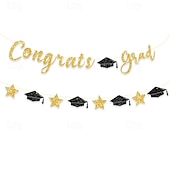economico Decorazione di Laurea-sfondo per festa di laurea, striscioni e festoni con la scritta &quot;congratulazioni laurea&quot;, decorazioni per cerimonia di laurea, gagliardetti e striscioni appesi per festa