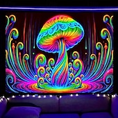 رخيصةأون Tapestries Blacklight-صورة جدارية تتألق تحت ضوء الأسود تتلألأ في الظلام حفلة متفاعلة مع الأشعة فوق البنفسجية مشهد ضبابي فطريات طبيعية صورة جدارية معلقة لغرفة المعيشة غرفة النوم