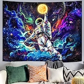 abordables Tapisseries à la lumière noire-Tenture noire lumière Fluorescente dans le noir Fête lumineuse UV réactif Planète Univers Astronaute Psychédélique Nature brumeuse Tapisserie murale Art pour Salon Chambre