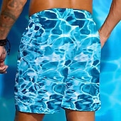 cheap Ocean Print-Men&#039;s Ocean Waves Swim Trunks Swim Shorts Board Shorts Mid Waist Streetwear Hawaiian Beach Vacation Wear Side Pockets Mesh Lining Elastic Drawstring Waist Designer Clothing Apparel