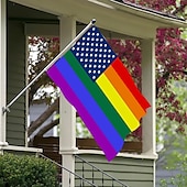 お買い得  ガーデンフラッグ、バナー-6月プライド月間 LGBTQ LGBT プライドフラッグ レインボー ハッピープライド屋外装飾 屋内用 グロメット付き 家庭 庭装飾 休日バナーサイン