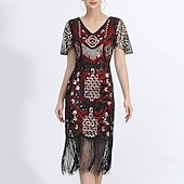 cheap Latin Dancewear-Latin Dance Dress Tassel Pure Color Splicing Women&#039;s Performance Training Short Sleeve High Polyester
