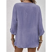 preiswerte Hemden-Damen Hemd Baumwoll-Leinen-Hemden Knopfleiste Bluse Einfach Basic Modern Langarm V Ausschnitt Normale Oberteile Täglich Ferien Knöpfe Rosa Blau Purpur Grün Khaki Sommer