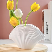 cheap Statues-Shell-Shaped Decorative Vase, Resin Material, Solid Color Home Tabletop Decor, Flower Vase for Floral Hydroponics and Table Decoration