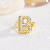 cheap Gifts-Personalized Letter Ring, Gift for Mom, 18K Gold Plated Adjustable Ring, Copper with Zircon, Open Band Initial Ring, Elegant and Stylish Jewelry for Women