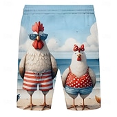  Per uomo Animale Pulcino Divertente Costumi da bagno Pantaloncini da mare Pantaloncini da Surf Misura del girovita medio Streetwear Hawaiano Vacanza Coulisse fodera in rete Elastico in vita