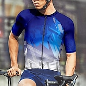 abordables Maillots pour hommes-Homme Maillot Velo Cyclisme Manche Courte Cyclisme Tee-shirt Maillot avec 3 poches arrière VTT Vélo tout terrain Respirable Séchage rapide Conception anatomique Mèche Bleu Des sports Vêtement Tenue
