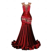 ieftine Rochii de Seară-Rochie de seară tip Sirenă  Trompetă Elegantă Rochie Formală de Bal cu tren scurt mânecă scurtă gât rotund brodată cu paiete și aplicații de mărgeluțe
