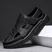 voordelige Buitensandalen-Bruine kunstleren outdoor sportsandalen voor heren met ademende perforaties en duurzame grip voor wandelen en trekking