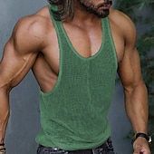 cheap Tank Tops-Men&#039;s Tank Top Undershirt Sleeveless Shirt Sleeveless Crew Neck Summer Solid Color Fashion Designer Muscle Knitted Outdoor Vacation White Green Dark Gray Top Tee for Men