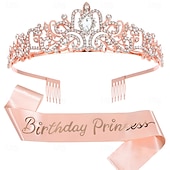 economico Forniture per Festa di Compleanno-set di accessori da 2 pezzi per compleanno principessa - cerchietto e fascia con strass per donne e ragazze