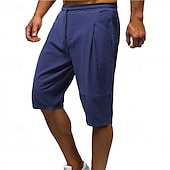 baratos Clássico-Homens Calção Shorts de linho Shorts de verão calções capri Shorts de praia Bolsos Com Cordão Cintura elástica Tecido Conforto Respirável Comprimento da panturrilha Férias Feriado Praia Havaiana Boho