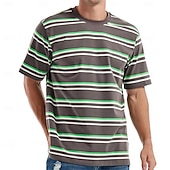 cheap Men&#039;s Casual T-shirts-Men&#039;s Tee Tee Top Short Sleeve Crewneck Spring &amp;  Fall Stripes Fashion Designer Color Block Vacation Street Going out Black Dark Gray Green Top Tee for Men