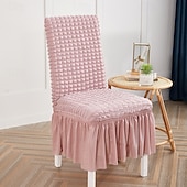 baratos Capa para Cadeira de Jantar-capas para cadeiras de jantar, capa elástica para cadeira removível e lavável capa para cadeira sala de jantar cor sólida xadrez pequeno com saia capas para cadeiras de banquete poliéster