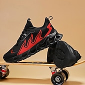 preiswerte Herren Laufschuhe-Sportliche Herren-Sneaker, auffälliges Flammen-Design in Schwarz und Rot, Sportschuhe zum Laufen und fürs Fitnessstudio