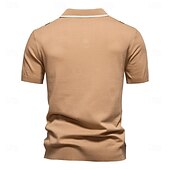 cheap Men's Elite Polo-Men's Polo Knit Polo Sweater Formal Work Turndown Short Sleeve Striped Vertical Stripes Stripe Buttons Spring Black Khaki Polo