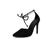 abordables Talons Aiguilles-Escarpins à talons aiguilles en daim noir pour femme, bout pointu, bride cheville en strass – chaussures élégantes pour soirées et rendez-vous galants