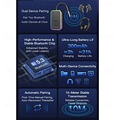 levne Bluetooth pomůcky-přenosný bluetooth vysílač lze spárovat se dvěma zařízeními současně. bluetooth 5.3 má dlouhou výdrž baterie a rgb cool osvětlení