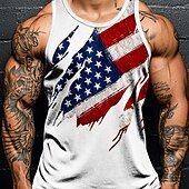 cheap Patriotic Veteran T shirts-American Independence Day Men&#039;s American US Flag T Shirt Vest Top Sleeveless T shirt 3D Print Crew Neck Shirt Vacation Casual Hawaiian Holiday Black White Blue Summer Spring Clothing Apparel S M L XL