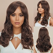 levne Syntetické trendy paruky-Syntetické paruky Vlnitá Curly Weave Vrstvený střih Hluboké rozdělení na stroji Paruka 22&quot; A1 Umělé vlasy Dámské Měkký povrch Klasické Pohodlné Hnědá