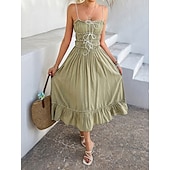 abordables Robes d&#039;été-Femme Robe mi-longue robe blanche Robe casual Robe d&#039;été Robe à enfiler Mode Moderne du quotidien Plage Fin de semaine Standard Plein Sans Manches Bretelles Fines Noir Jaune Bleu Vert Eté