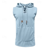 preiswerte Fitness Tank-Tops-Herren Tank Top Weste Unterhemd Ärmelloses Shirt Ärmellos Mit Kapuze Sommer Einfach Mode Designer Urlaub Straße Ausgehen Schwarz Weiß Khaki Top T-Shirt für Herren