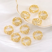 voordelige Geschenken-gepersonaliseerde letterring, cadeau voor moeder, 18k vergulde koperen ring, glad hartontwerp, verstelbare open band met zirkoon, stijlvolle en veelzijdige sieraden voor vrouwen