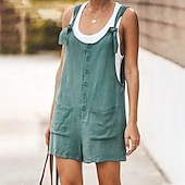 abordables Pantalon en coton et lin-Femmes Normal Pantalon inspiré du lin Basique Couleur Unie Sans manches Col en U Avec Poches Rue Quotidien Coupe régulière Noir Jaune Vert Claire Été