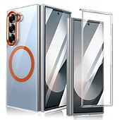 cheap Samsung Cases-Phone Case For Samsung Galaxy Z Fold 3 Back Cover Magnetic Support Wireless Charging Shockproof Retro PC