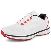 preiswerte Herren Golfschuhe-Herren Performance Golf Sneaker in Weiß mit roten Schnürsenkeln, atmungsaktive Mikrofaser, ideal für Amateurgolfer