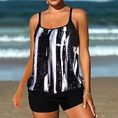 billiga Leopard badkläder-Dam Plusstorlekar Badkläder Tankini 2 st Längre baddräkt Hög midja Baddräkt Hög midja Smal Stickat Stylish Standkläder Leopard Tropisk Rund hals Ärmlös Baddräkter