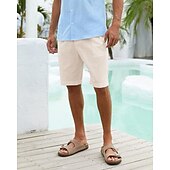 economico Vacanza-Per uomo Pantaloncini Pantaloncini di lino Pantaloncini estivi Pantaloncini da spiaggia Abbottonare Tasche Liscio Comfort Traspirante Breve Da mare Per eventi Spiaggia Hawaiano Boho Nero Bianco