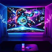 abordables Tapisseries à la lumière noire-Tenture noire lumière Fluorescente dans le noir Fête lumineuse UV réactif Planète Univers Astronaute Psychédélique Nature brumeuse Tapisserie murale Art pour Salon Chambre