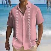 cheap Geometric Pattern-Men&#039;s Geometric Shirt Guayabera Shirt Button Up Shirt Short Sleeve Fashion Casual Vacation Dailywear Beach Wear Summer Spring Turndown 3D Print Collared Shirts Pink Blue Green