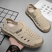 abordables sandalias de exterior-Sandalias beige sin cordones para hombre con diseño perforado y suela acolchada para paseos casuales y ropa de playa.
