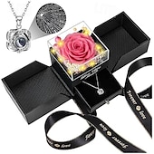 preiswerte Partybedarf-konservierte rote echte Rose mit Herz „Ich liebe dich“-Halskette – ewige Blumen, Rosen, Geburtstagsgeschenke für Frauen, ihre Mutter, Ehefrau, Freundin, Oma, zum Valentinstag, Muttertag, Weihnachten,