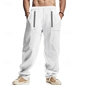 baratos Clássico-Homens Calças de linho Calças Calça verão Calças de praia Patchwork Com Cordão Perna reta Tecido Conforto Respirável Comprimento total Casual Diário Feriado Moda Estilo Clássico Preto Branco