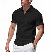 男性用 ワッフルポロシャツ ゴルフシャツ ビジネス カジュアル Vネック 半袖 ファッション ベーシック 純色 ボタン 夏 春 & 秋 レギュラー ブラック ホワイト ロイヤルブルー ライトグレー ベージュ ワッフルポロシャツ お買い得  メンズ クラシックポロ-男性用 ワッフルポロシャツ ゴルフシャツ ビジネス カジュアル Vネック 半袖 ファッション ベーシック 純色 ボタン 夏 春 & 秋 レギュラー ブラック ホワイト ロイヤルブルー ライトグレー ベージュ ワッフルポロシャツ