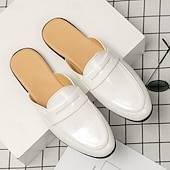 billiga Tillfällig-klassiska vita mule loafers i konstläder för män - snygga slip-on skor för affärscasual och formella evenemang
