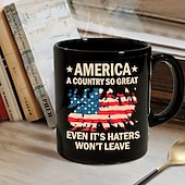 cheap Mugs &amp; Cups-Patriotic Coffee Mug America A Country So Great 11oz Black Ceramic Cup Funny USA Gift for Men Women Veterans Independence Day Political Humor Drinkware