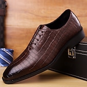 abordables Officiel-Richelieus à lacets en cuir cognac motif crocodile pour homme : chaussures sophistiquées pour professionnels
