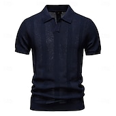 preiswerte Herren Elite Polo-Herren Polo Strick-Polopullover Formell Arbeit Möwenhalsband Kurzarm Einfarbig Stripe-Trim Streifen Sommer Frühling Marineblau Khaki Armeegrün Polo