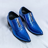 お買い得  オックスフォードシューズ-メンズ ブルー パテントレザー クロコダイルプリント ジッパー シューズ - イブニングウェアや高級な集まりに最適な高級フットウェア