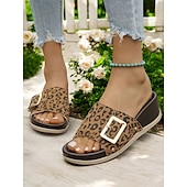 cheap Casual Sandals-Chic Wedge Slide Sandals for Women - Comfortable Casual Wear with Stylish Buckle and Rivet Details, Perfect for Leisure or Weekend Outings