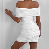 ieftine Rochii de absolvire-Pentru femei Rochie Mini Rochie albă Rochie de absolvire Bodycon Modă În aer liber Absolvire Dată Fit regulat Simplu Manșon scurt De Pe Umăr Negru Alb Galben Roșu-aprins Vară