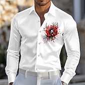cheap Men&#039;s Satin Shirt-Kentucky Derby Men&#039;s Rose Floral Print Satin Shirt Dress Shirt Button Up Shirt Long Sleeve Fashion Casual Wedding Vacation Evening Party Summer Spring Turndown Collared Shirts 3D Print Funny Kentucky