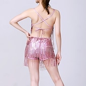 levne Oblečení na latinskoamerické tance-Latinské tance Leotard / Kostýmový overal Stahovací šňůrka Třásně Duté Dámské Výkon Trénink Bez rukávů Vysoký Polyesterový taft