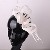 preiswerte Faszinator-Kopfschmuck Faux Leinen Hochzeits Pferderennen Cocktail Elegant Süß Mit Feder Kopfschmuck Kopfbedeckung